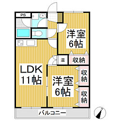 しなの鉄道 大屋駅 徒歩25分の賃貸マンション 3階2LDKの間取り