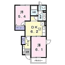 イリーゼ 1階2DKの間取り
