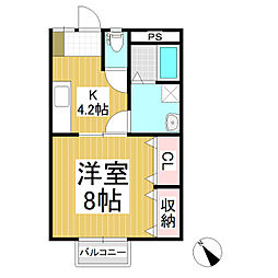 グリーンシエル 1Kの間取図画像