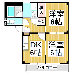 コーポシャルマン 1階2DKの間取り