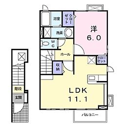 アルカンシエル・コロレＢ 2階1LDKの間取り