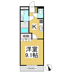 アドバンス・エム 2階1Kの間取り