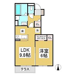 カーササリーチェハーモニー 1階1LDKの間取り