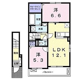 グランコートII 2階2LDKの間取り