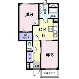 アンソレイエ　Ａ 1階2DKの間取り