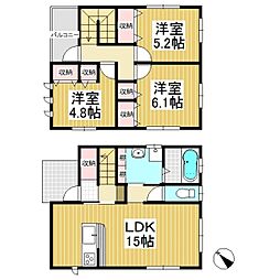 フレック上田原Ａ・Ｂ 3LDKの間取り
