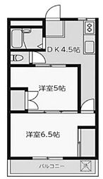 コンフォート　イナギ 2階2DKの間取り