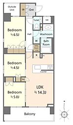 ザ・パークハウス上野池之端レジデンス 5階3LDKの間取り
