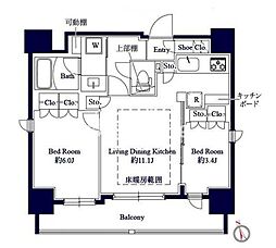 グランパセオ八丁堀II 10階2LDKの間取り