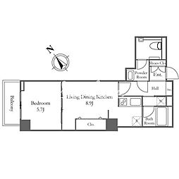 リバーシティ21新川 3013 30階ワンルームの間取り