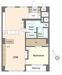 高輪ホワイトマンション 5階1LDKの間取り