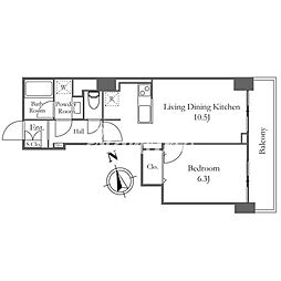 リバーシティ21新川 19階1DKの間取り