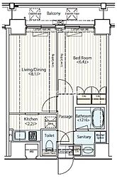 ドゥーエ新富町 1Kの間取図画像