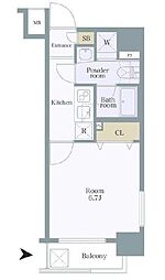 プレール・ドゥーク京橋 1Kの間取図画像
