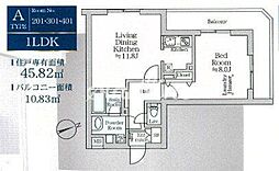 アイルグランデ品川 3階1LDKの間取り