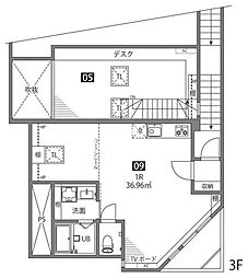 西大井テラス 3階ワンルームの間取り