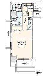 カスタリア芝公園 9階ワンルームの間取り