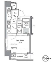 ブルロック東品川（BluRock東品川） 7階1Kの間取り