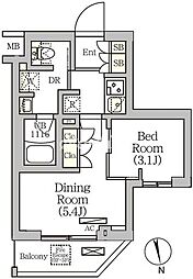 ＡＲＫＭＡＲＫ南品川（アークマーク南品川） 2階1DKの間取り