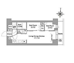 コンフォリア・リヴ南品川 7階2LDKの間取り