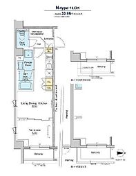 プラウドフラット品川大井町 2階1LDKの間取り