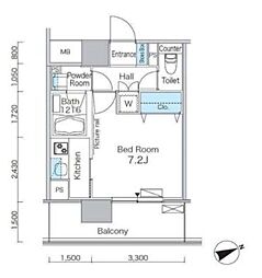 PARKFLATS芝浦 1Kの間取図画像