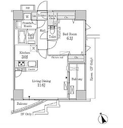 PARKFLATS芝浦 1LDKの間取図画像