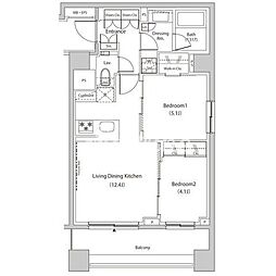 目黒区下目黒1丁目マンション 2LDKの間取図画像
