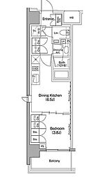 ヴェール・クレール大崎 1DKの間取図画像