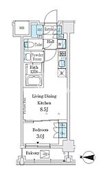 J.GRANCourt品川西大井EAST 1DKの間取図画像