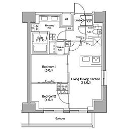 ザ・パークハビオ五反田 2LDKの間取図画像