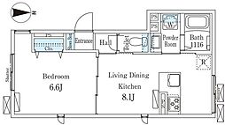 グラスヒルズ高輪ウェスト 1LDKの間取図画像