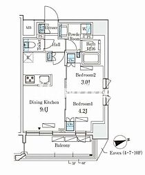リビオメゾン御茶ノ水EAST 4階2DKの間取り