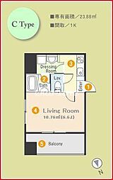 プロミエ秋葉原 4階1Kの間取り