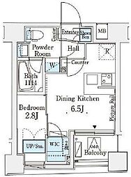 レジデンス文京春日 13階1DKの間取り