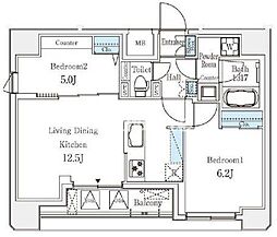 クラリティア文京湯島 8階2LDKの間取り