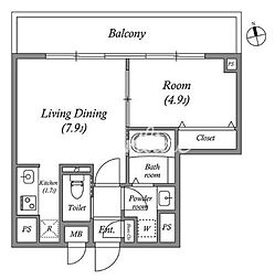 コスモグラシア内神田 6階1LDKの間取り