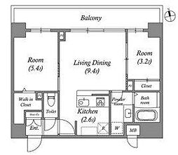 コスモグラシア内神田 3階2LDKの間取り