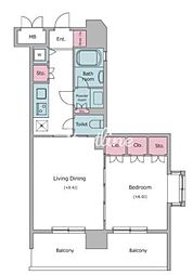 レジディア文京本郷 2Kの間取図画像