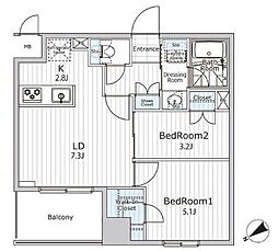 ビエラコート日本橋久松町 11階2LDKの間取り