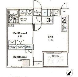 ビエラコート日本橋久松町 10階2LDKの間取り