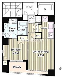 コートラクリア日本橋 9階1LDKの間取り