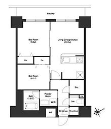 BPRレジデンス門前仲町 10階2LDKの間取り