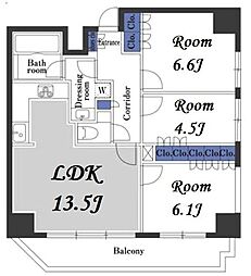 ドゥーエ日本橋 6階3LDKの間取り