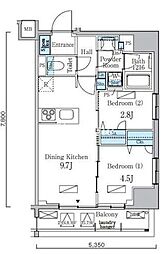リビオメゾン日本橋浜町公園 8階2DKの間取り