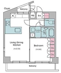 KDXレジデンス日本橋箱崎 1LDKの間取図画像