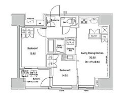 ザ・パークハビオ人形町レジデンス 2LDKの間取図画像
