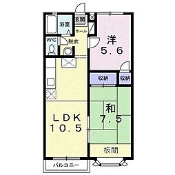 シャトーシャンポール 2階2LDKの間取り