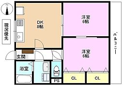 フラワーヒル 4階2DKの間取り