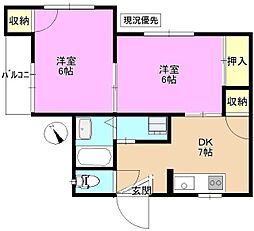 セントラルビル 2階2DKの間取り